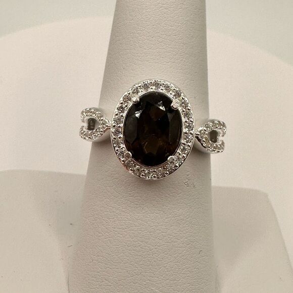 1.5ct Smokey quartz set in solid sterling silver ring with cz diamonds! - Picture 4 of 6